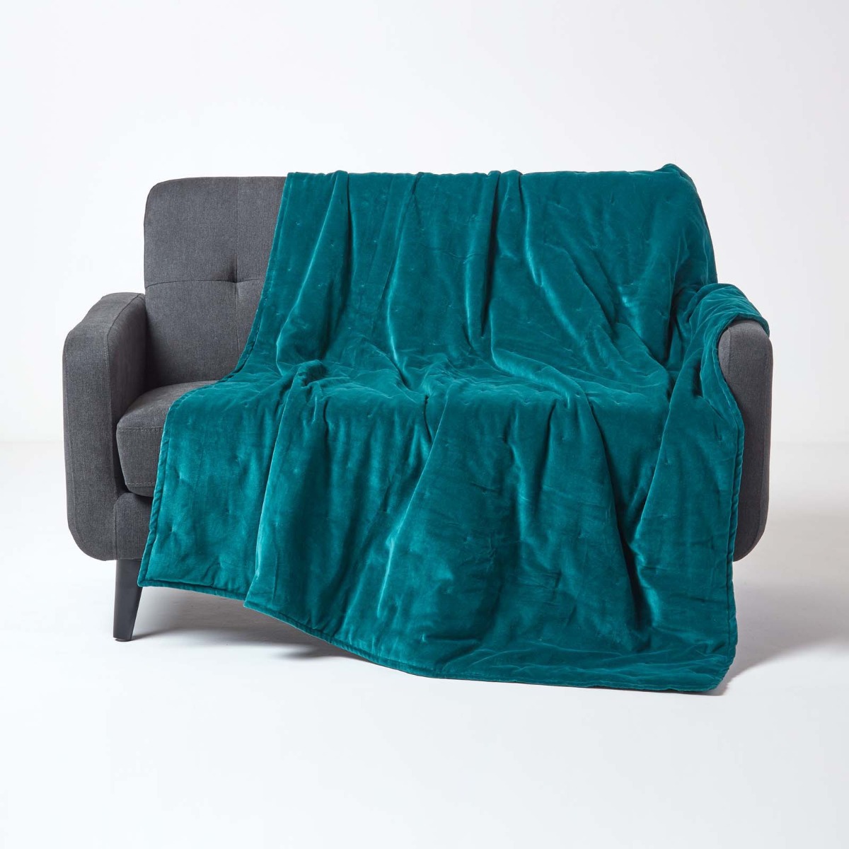 Emerald Green Velvet Quilted Throw, Emerald Green Throws For Sofas